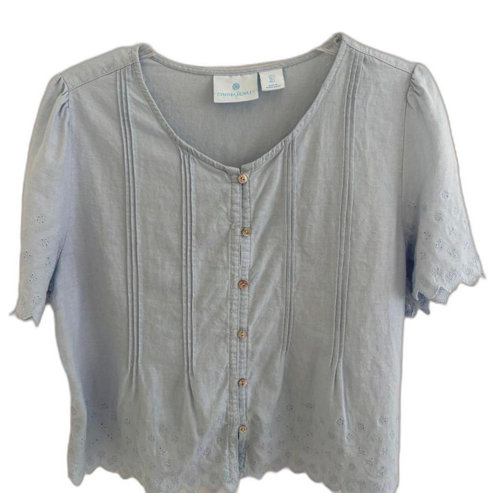 Cynthia Rowley Linen light blue eyelet button shirt Sz L
